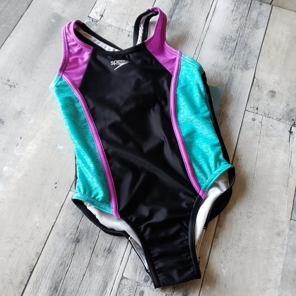 NWT - Girls Speedo Racerback Swim Suit - Size XS (5/6)